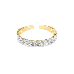 Luxurious S925 sterling silver gold twisted ring with micro-paved cubic zirconia diamonds
