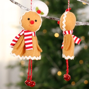 Cute gingerbread man doll ornaments set for Christmas tree decoration with tiny bells