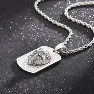 Collier hip hop argenté avec pendentif tête de lion et chaîne torsadée pour homme