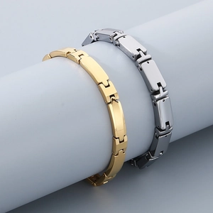 Men Stainless Steel Bracelet Minimalist Industrial Style Block Link Chain Polished Jewelry Gift