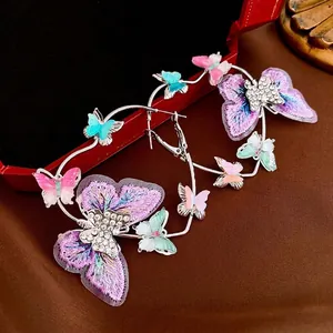 Butterfly Hoop Earrings Heart Stud Earrings With Rhinestones Embroidery Cloth Fashion Jewelry Sparkling With Silver Earring Post