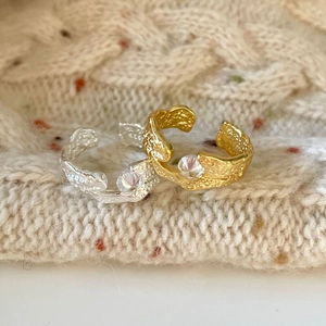 Irregular texture S925 sterling silver open rings with zircon in gold and silver finish
