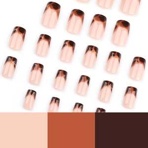 French tortoise shell press-on nails with short square shape in nude and brown patterns