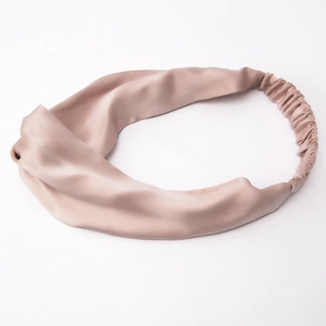 Luxurious champagne 19mm mulberry silk knotted headband with elastic back for hair care