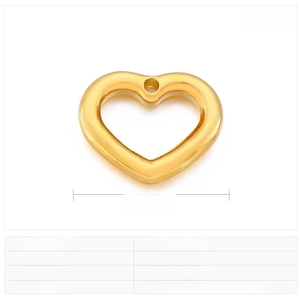 Detailed view of 16x13mm stainless steel heart pendants in gold and steel finishes
