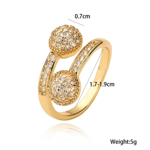 Chic 18K gold plated double ball open ring featuring sparkling pavé zircon stones