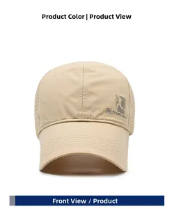 Détail des trous de ventilation laser et du logo sur une casquette sport kaki