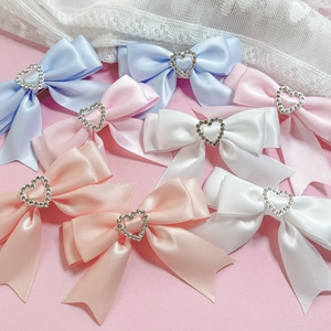 Barrettes nœuds en satin avec strass en cœur aux couleurs douces de macaron pastel