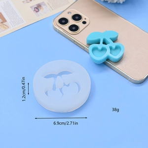 Translucent cherry silicone mold for DIY crafts showing dimensions 6.9cm diameter