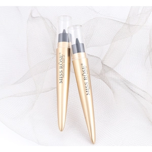 Close-up of two professional black eyeliner pens with gold tubes on white soft mesh fabric