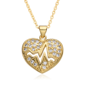 Detail of 14K gold plated necklace with heart pendant and micro-set zircon stones