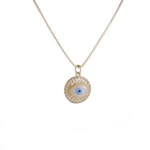 Halskette mit bösem Blick Anhänger, Zirkonia-Besatz und blauem Emaille in Gold