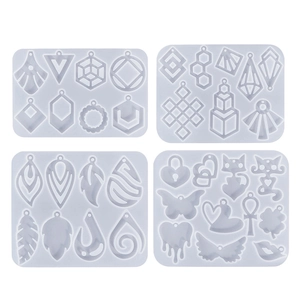 DIY silicone molds for epoxy resin earrings featuring heart, cat, and feather pendant shapes
