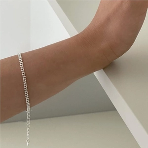 Minimalist S925 sterling silver beaded chain bracelet with adjustable extender for women