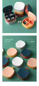 Detail view of the four compartments and silicone seal of the portable mini pill box