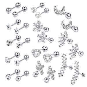 Stainless Steel Zirconia Stud Earrings Set For Women Piercing Cartilage Earrings Heart Moon Star Shape Jewelry