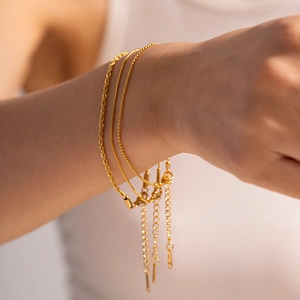 Minimalist Stainless Steel Bracelet Set For Women Gold Plated Snake Rope Bead Chain Adjustable Stackable Fashion Jewelry