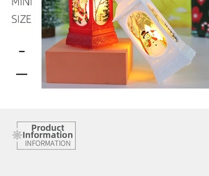 Mini LED Christmas lantern featuring Santa and Snowman graphics on white and red frames