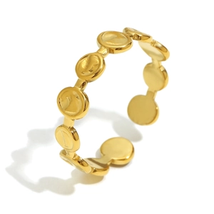 Bague ajustable plaquée or 18K en acier inoxydable avec disques circulaires texturés