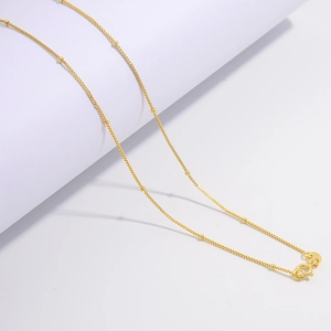 Elegant gold-plated S925 sterling silver box chain necklace with small beads for women