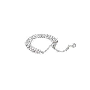 Adjustable 925 silver plated multi-layer beaded ring with round charm on white backdrop
