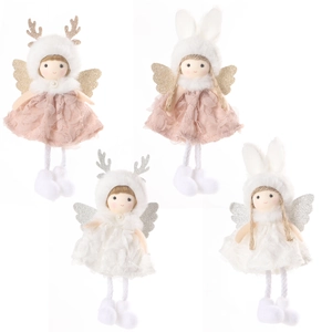 Plush Christmas angel ornaments with antlers and bunny ears in pink and white styles