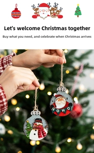 Close-up of wooden Christmas ornaments featuring Santa and Snowman with hemp rope hangers