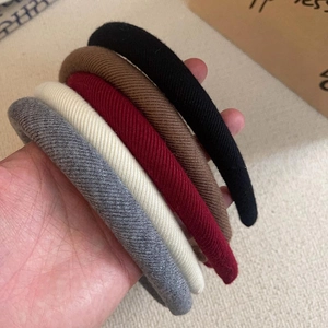 Set of five vintage knit headbands in black, brown, burgundy, beige, and grey colors