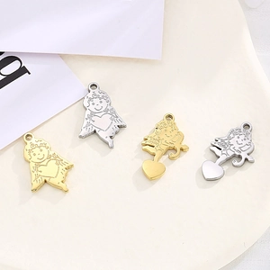 Stainless Steel Cupid Angel Heart Pendants Sculpted Hollow Charms For Necklace Jewelry Making DIY Accessories