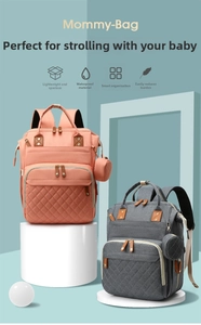 Waterproof diaper backpack showing quilting detail and round detachable coin purse