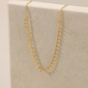 Minimalist 18K gold plated stainless steel necklace with delicate bar fringe charms