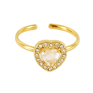 Double-layered 18K gold-plated stainless steel heart ring with sparkling zircon stones