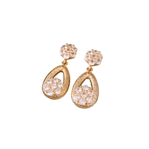 Elegant 18K gold-plated teardrop earrings with floral zircon clusters and textured metal