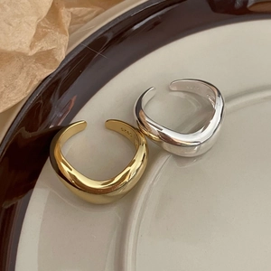 Minimalist 925 Sterling Silver Open Ring Irregular Wave Curved Surface Thick Adjustable Jewelry For Women