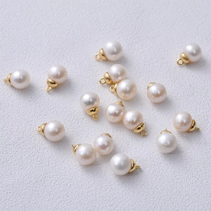 Multiple 6mm white freshwater pearl pendants with gold caps for DIY jewelry making