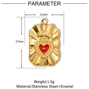 Détails du pendentif cœur couronne avec dimensions 11x17mm en acier inoxydable et émail