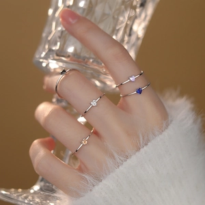 Minimalist S925 sterling silver rings with colorful heart shaped zircons for women