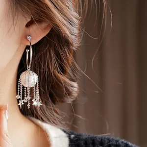 French vintage silver star tassel earrings with white pearls for a luxury jewelry look