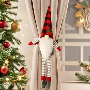 Christmas Gnome Curtain Tieback Buckle Knitted Plush Faceless Old Man Plaid Hat Holiday Home Window Decoration