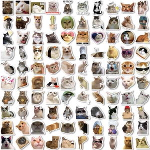 Set of 100 cute meme cat stickers featuring funny expressions and doodle art designs