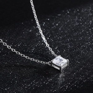 Elegant S925 sterling silver necklace with a classic emerald-cut square zircon pendant