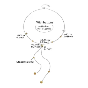 Détails du collier en Y en acier inoxydable avec zircone et perles dorées