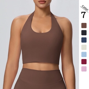 Women Halter Neck Yoga Top And Bottom Breathable Shockproof Fitness Sports Bra High Waist Workout Leggings Nylon Spandex Pullover Gym Clothing