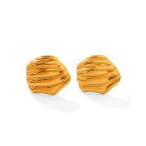 Detail showing the 18K gold plated stainless steel earrings with rock texture pattern