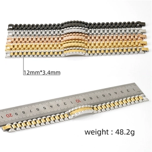 Detailed size measurement of 12mm stainless steel watch band chain with weight 48.2g