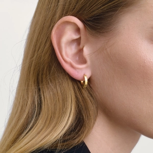 Classic 18K gold plated stainless steel ribbed hoop earrings for a minimalist daily look