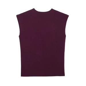 Detailed view of the fine knit texture on a burgundy sleeveless knitted top for women