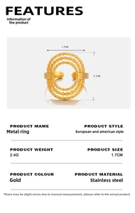 Detailed size chart for the gold stainless steel ring featuring 4-layer wavy hollow design