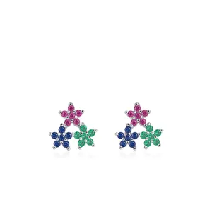 Colorful Zircon Flower Cluster Stud Earrings 925 Sterling Silver Earring Post Sweet Refreshing Floral Jewelry For Women