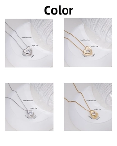 Detail view of heart and teardrop necklaces with white zircon in gold and silver finish